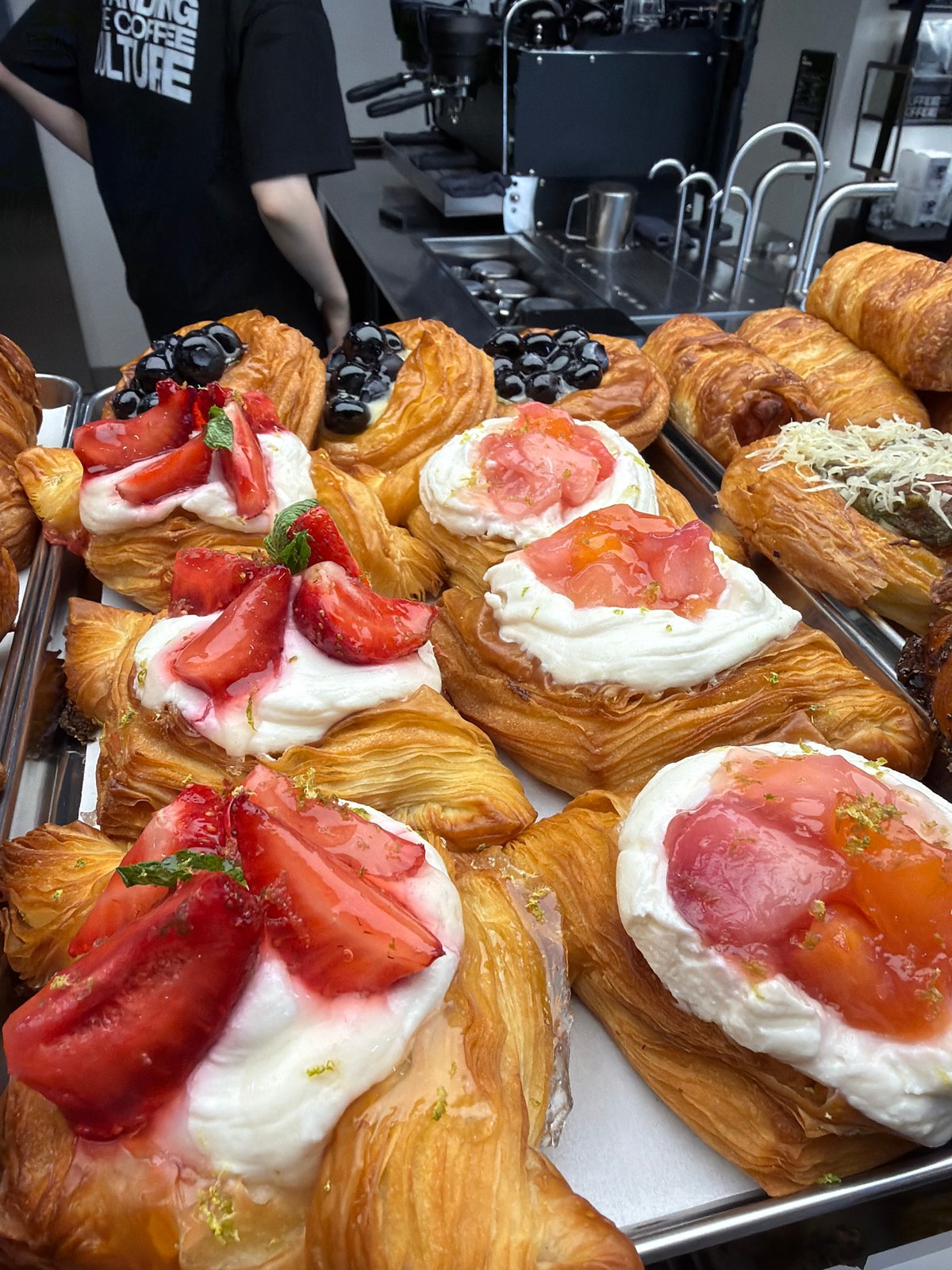 Assorted pastries on display at an Izhevsk bakery