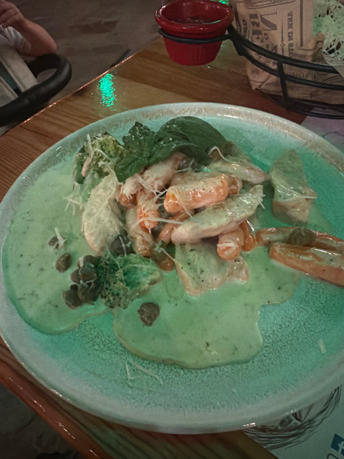Creamy seafood dish on a wooden table in Primorsko
