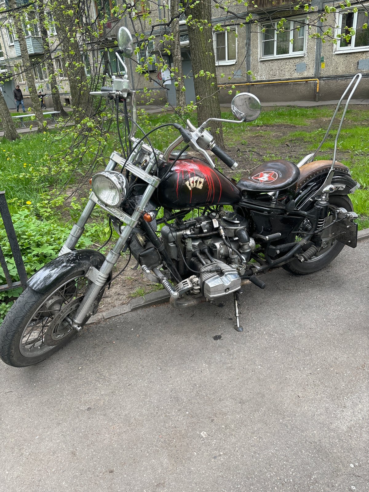 Custom chopper motorcycle spotted in Saint Petersburg