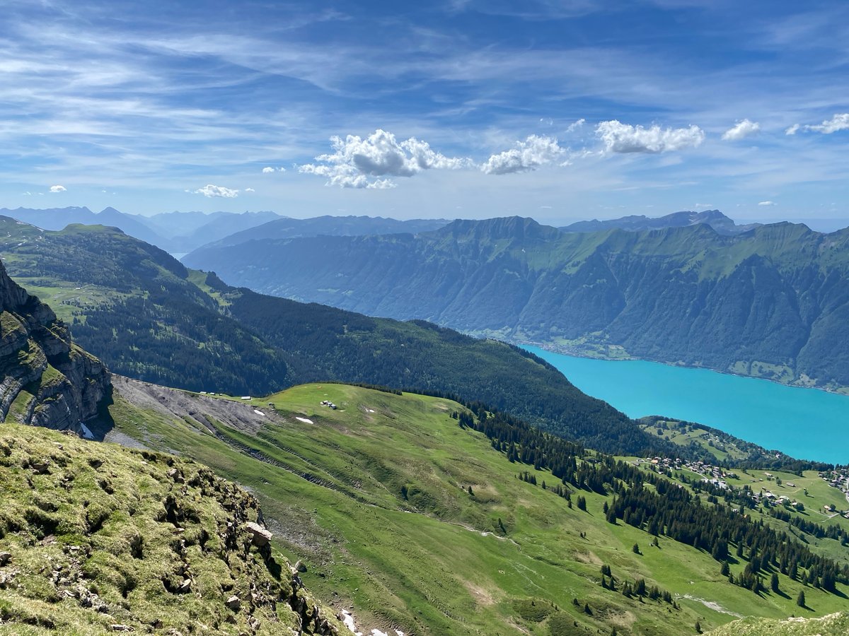 Mountain hiking around Axalp with Alpine lake views