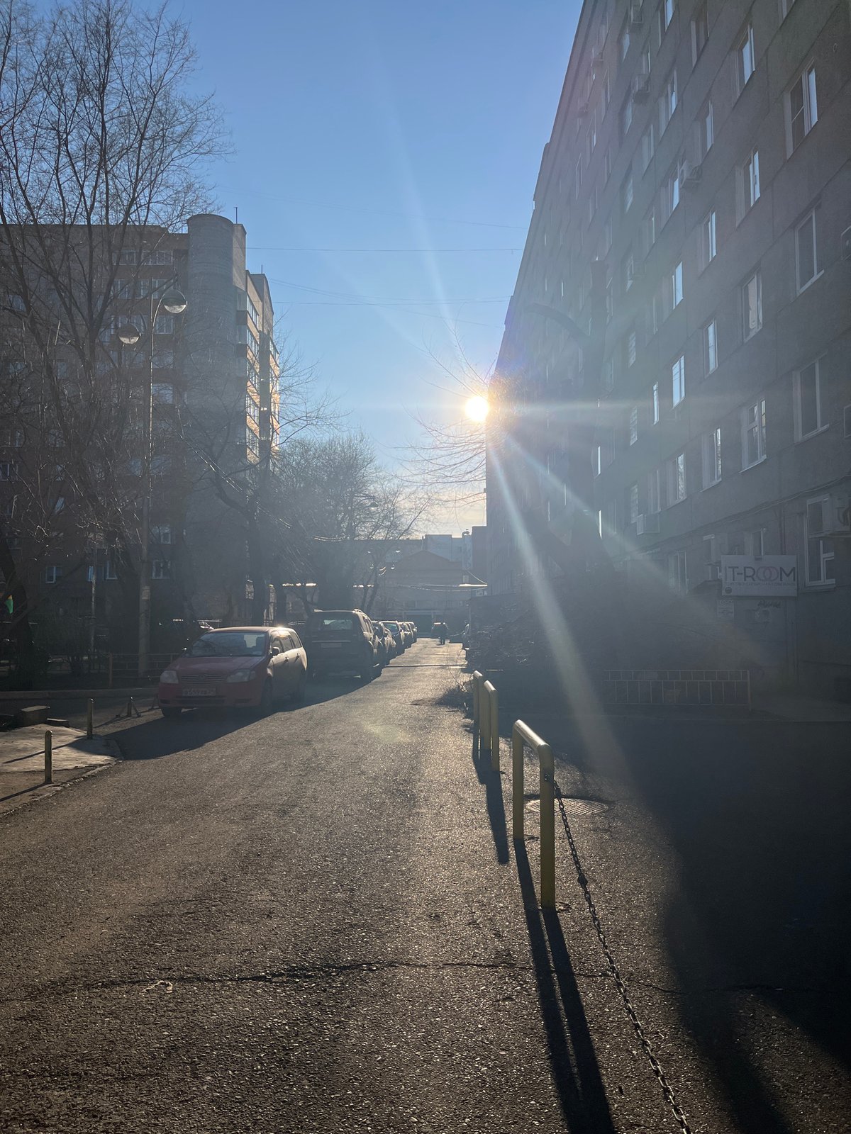 Urban street scene documented on sunny April morning