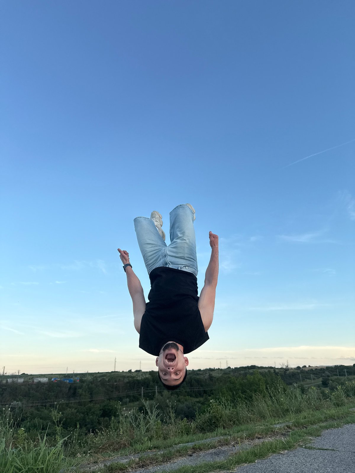 Acrobatic stunts at Shumen lakeside, summer evening