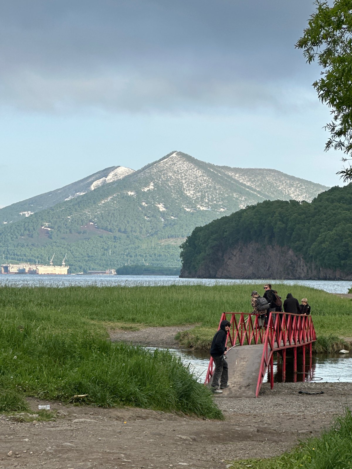 Quiet summer morning along the waterfront in Vilyuchinsk