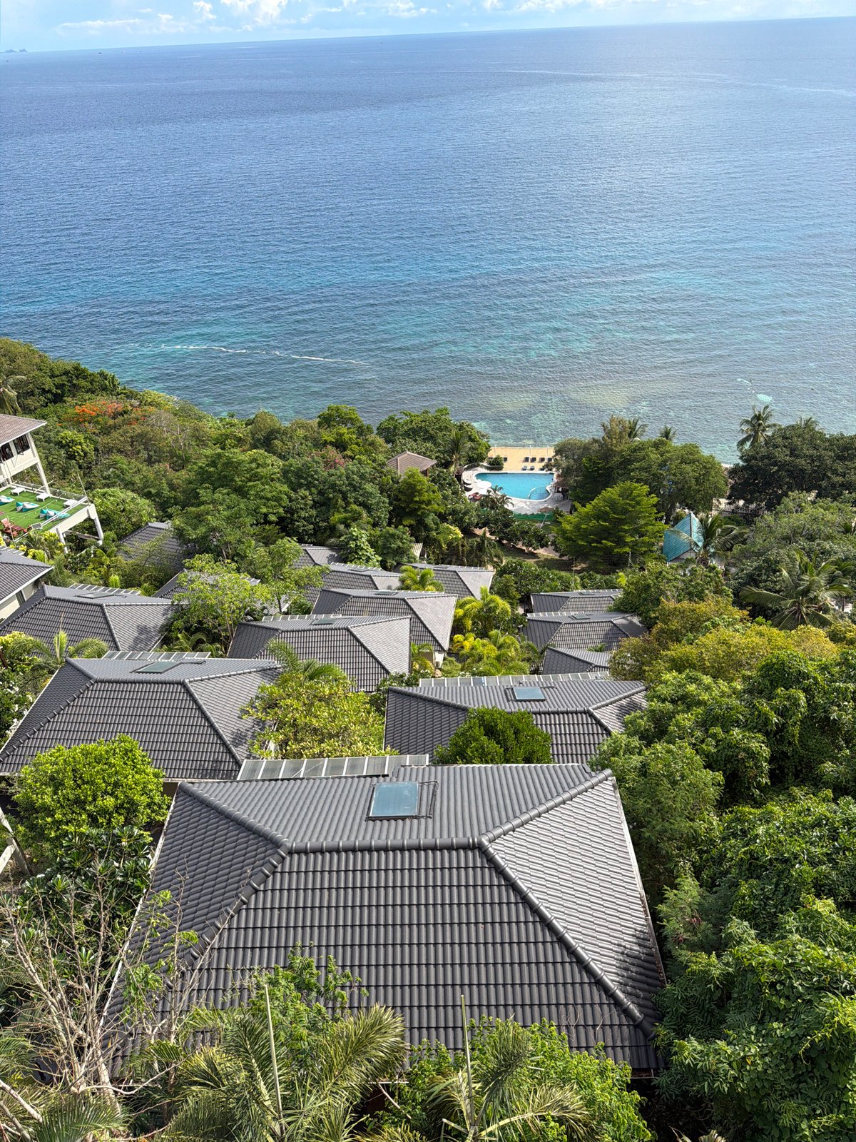 Ko Tao coastline and resort views from above and a balcony