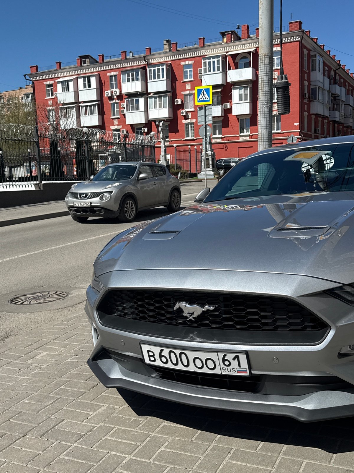 Silver Ford Mustang spotted parked in Rostov-on-Don street scene