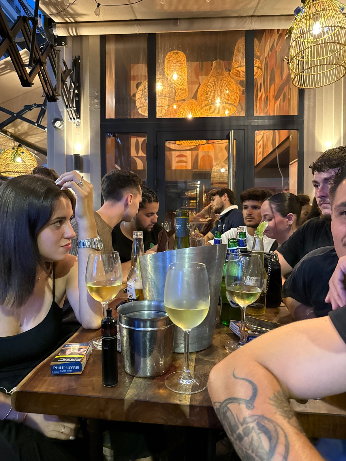 Evening dinner at a lit outdoor restaurant in Cannes