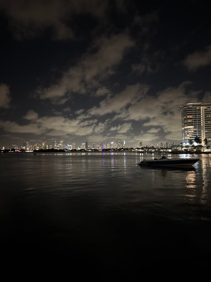 Miami skyline photographed from Miami Beach at night