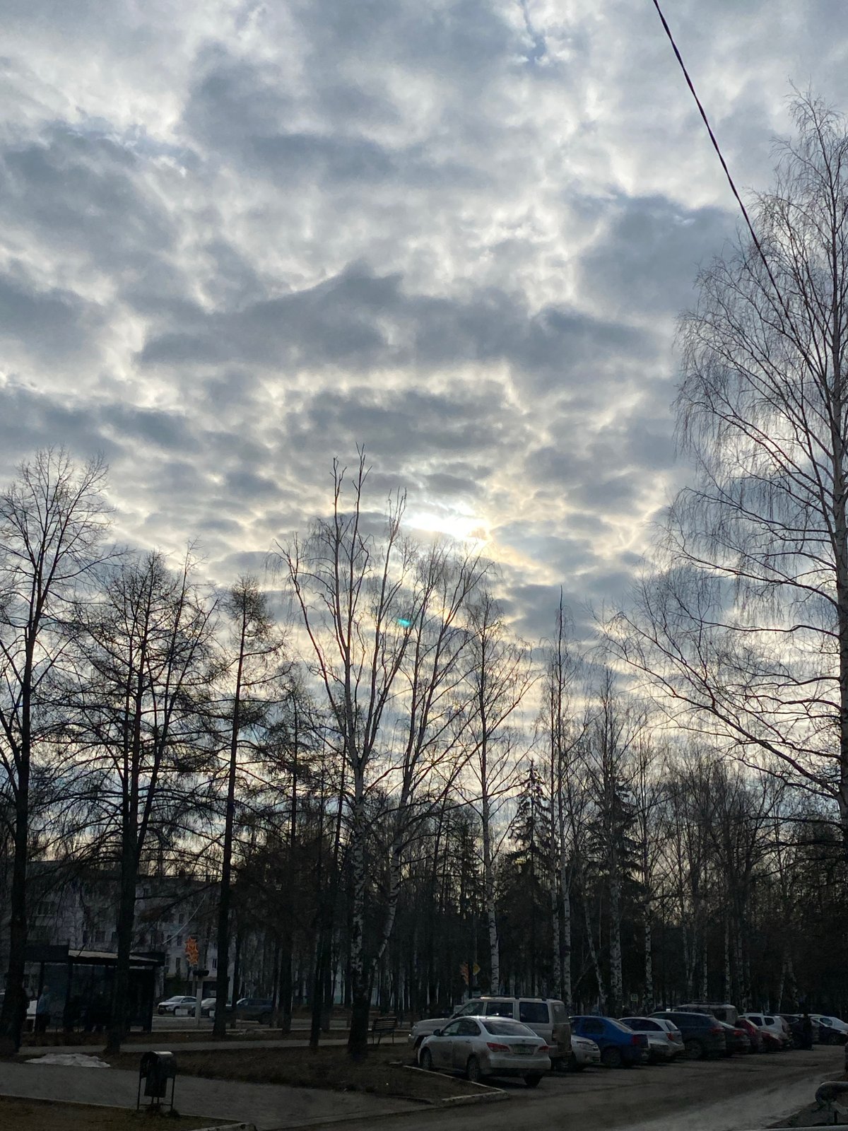 Sunset viewed through rainy window in Chaikovsky, Russia