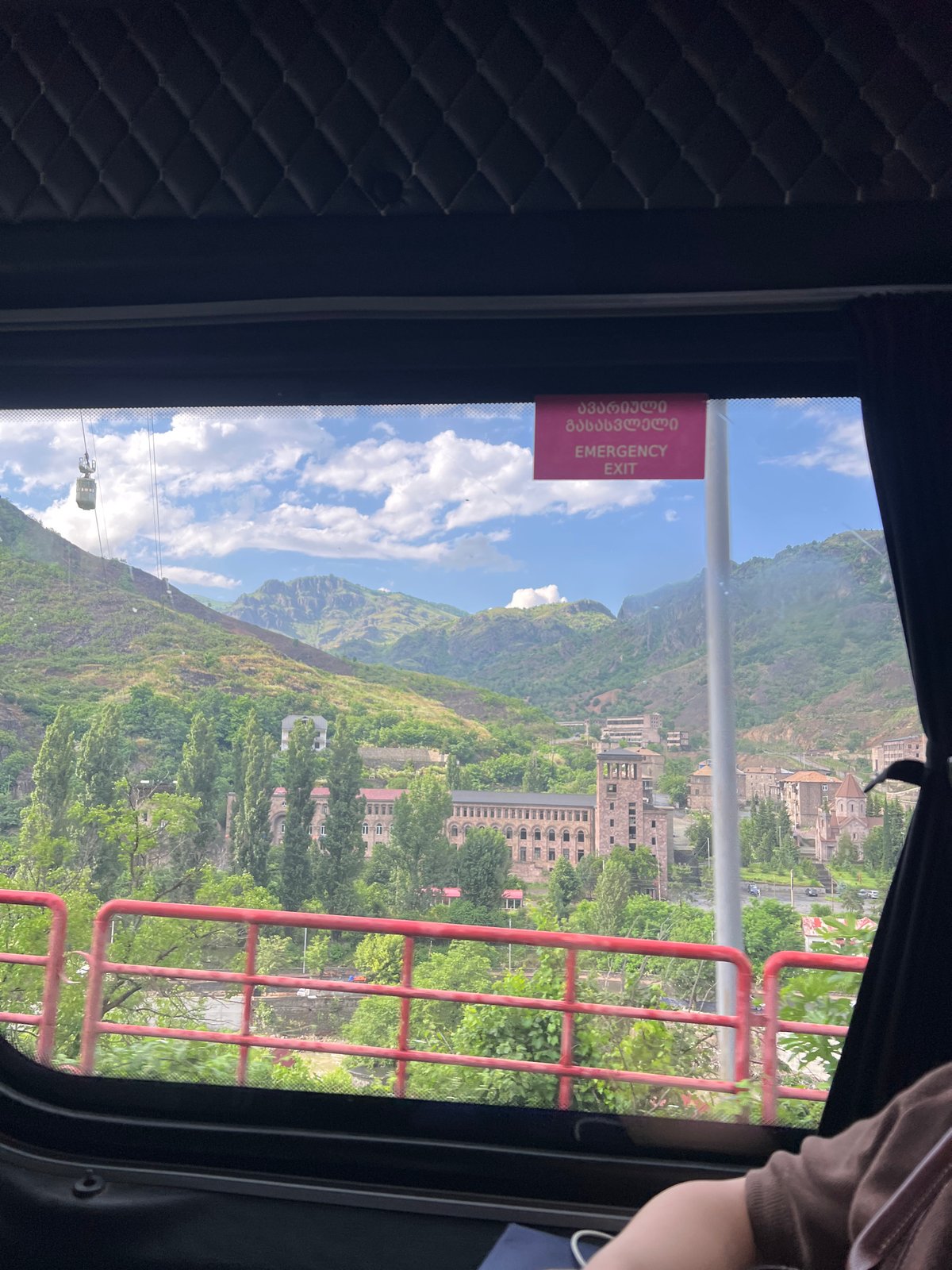Bus window views over Alaverdi's mountain landscape, Armenia
