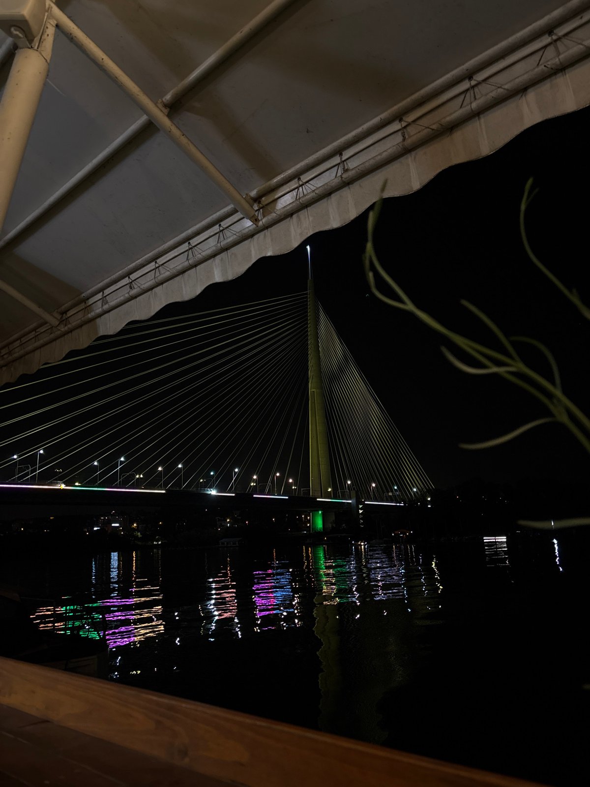 Ada Bridge illuminated at night in Belgrade
