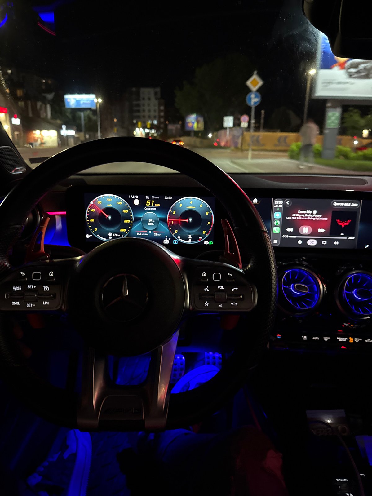 Night driving view captured in Mercedes-AMG in Sofia