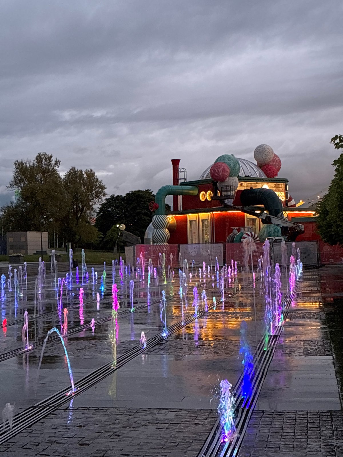 Moscow landmarks illuminated during evening hours
