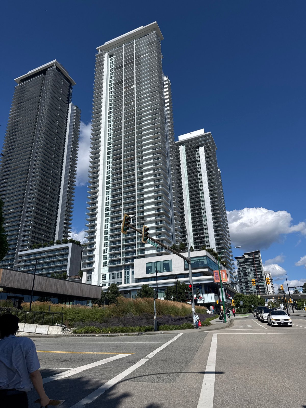 SkyTrain station area in Burnaby, street life and storefronts