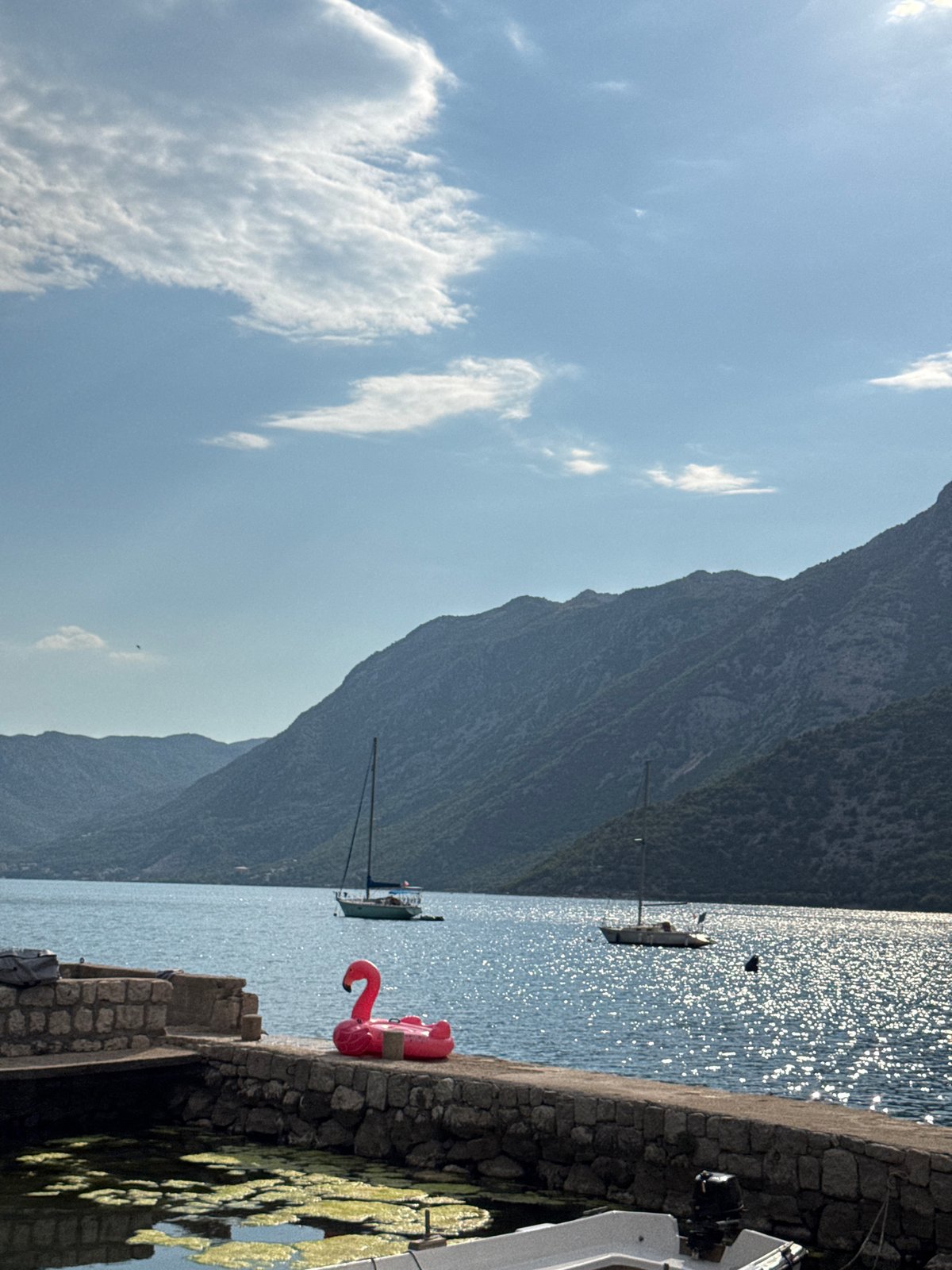 Lazy summer afternoon along the Risan, Montenegro waterfront