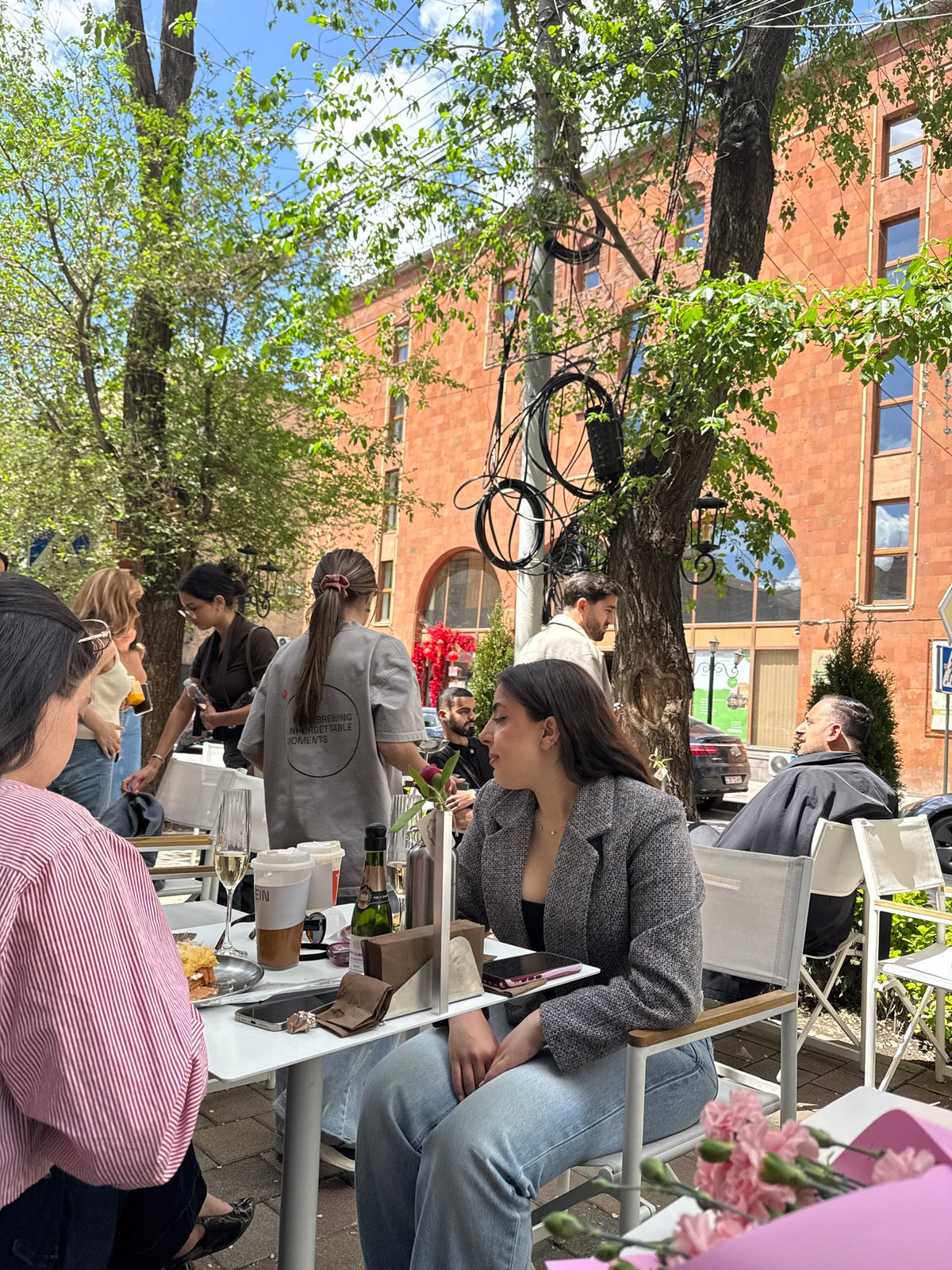 Morning cafe life documented across Yerevan restaurant district