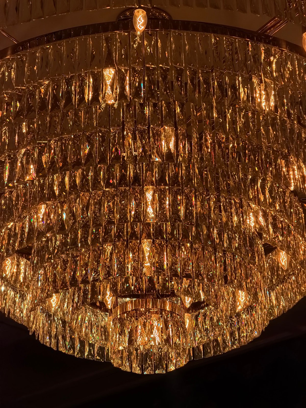 Ornate chandelier observed in luxury Moscow lounge interior