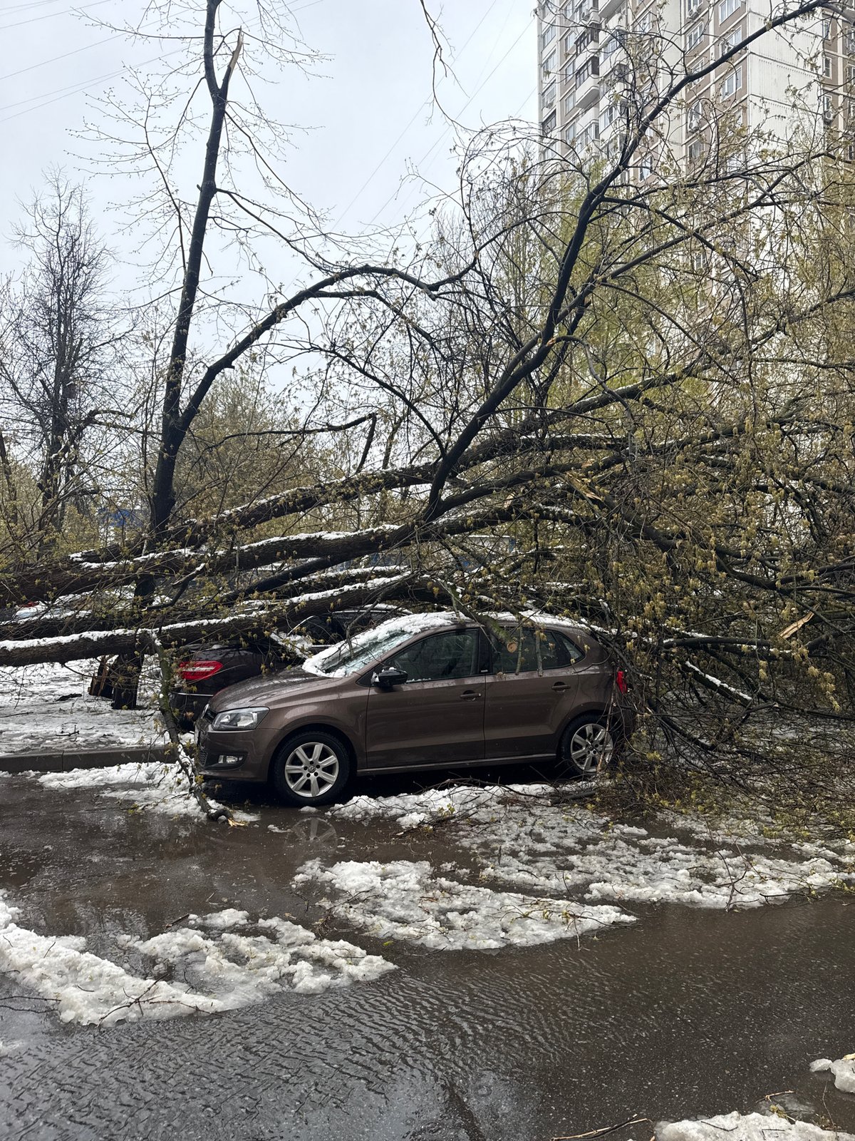 Car submerged in Moscow street flooding amid spring snowmelt