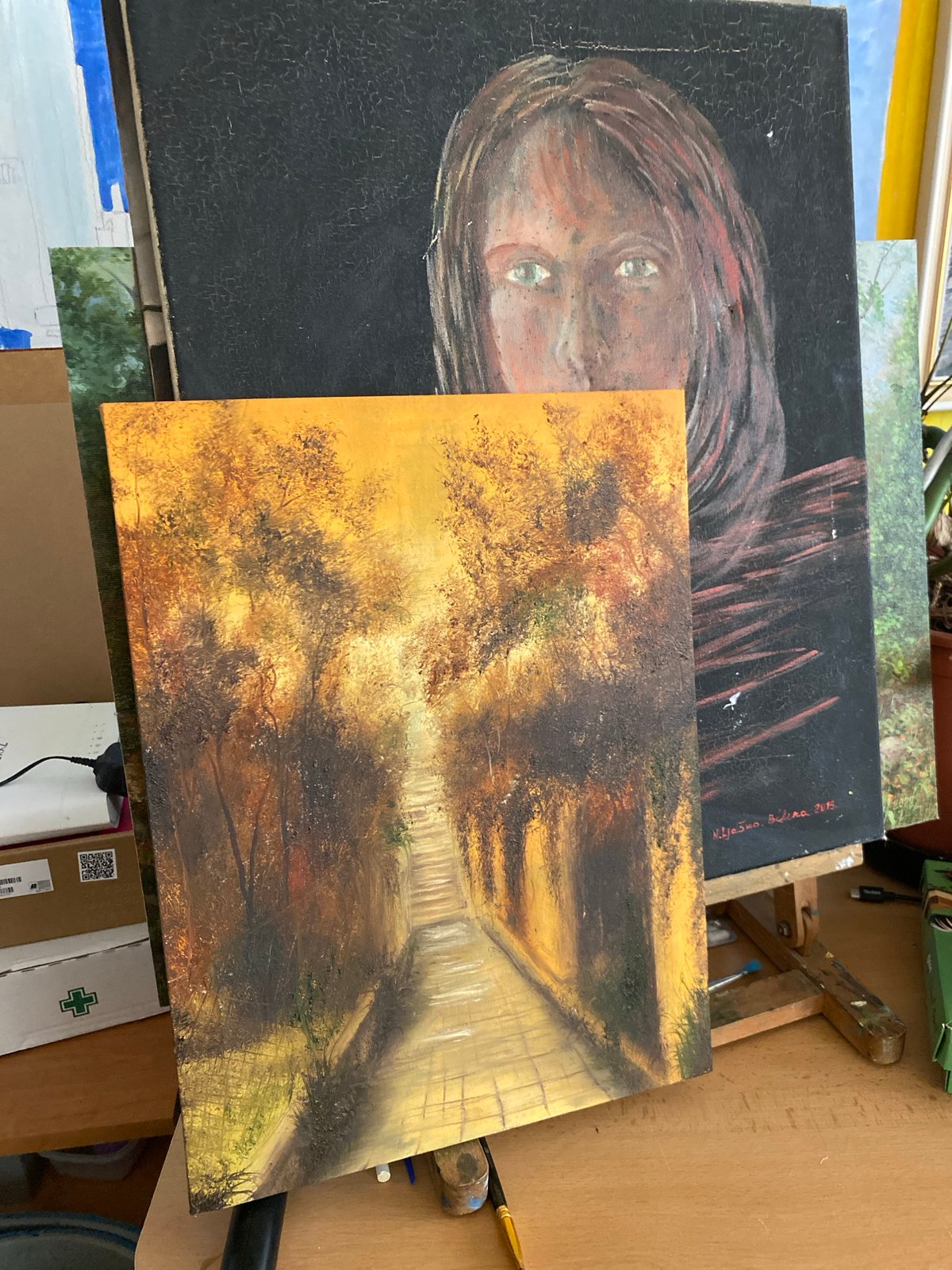 Artist documents morning studio session with cat in Bílina
