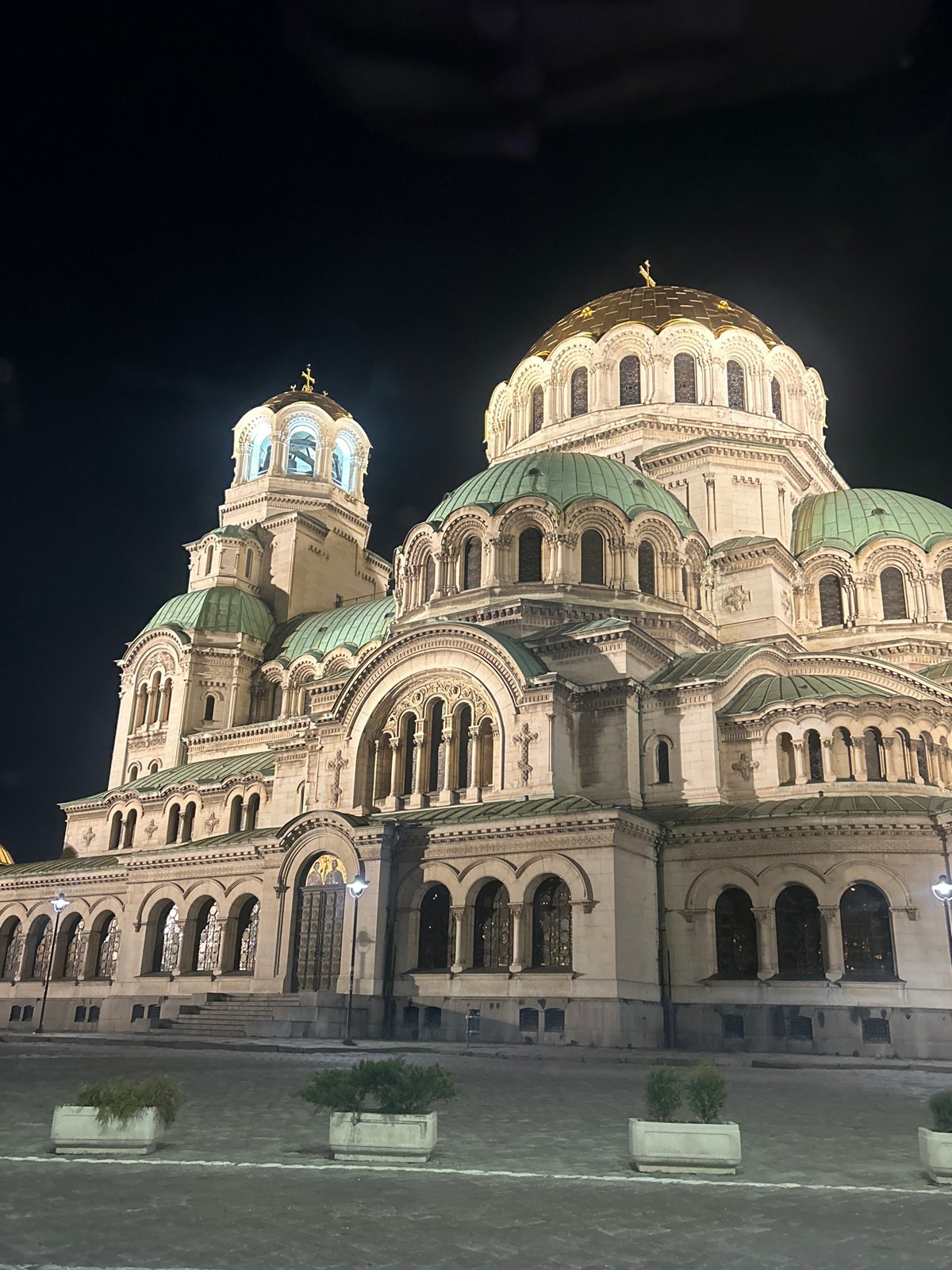 Alexander Nevsky Cathedral illuminated at night in Sofia
