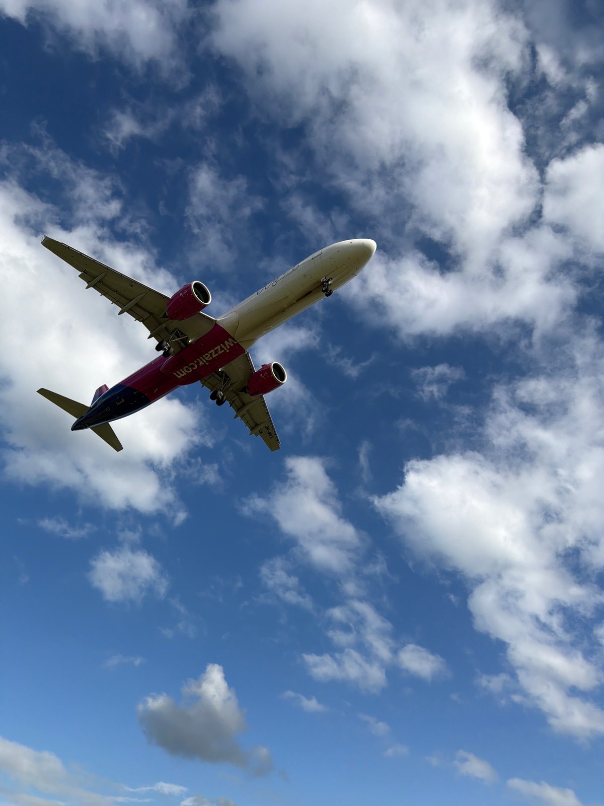 Wizz Air aircraft approaches Sofia with landing gear extended