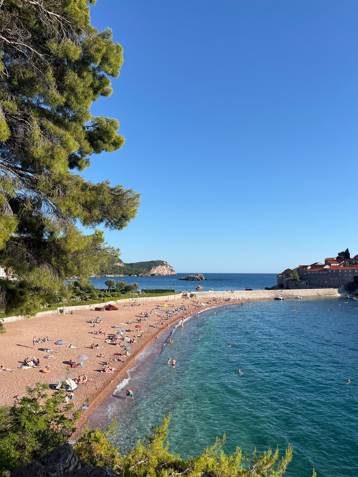 Sunny afternoon coastal views captured near Sveti Stefan, Montenegro