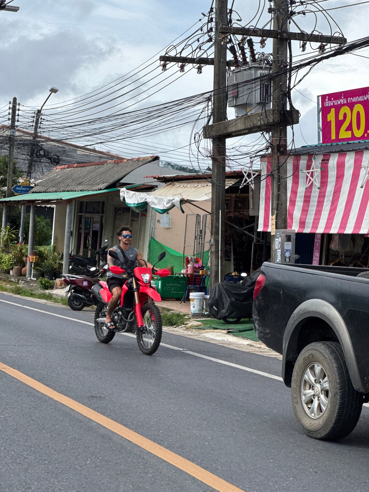Motorbikes on a Rawai street, caught seconds apart