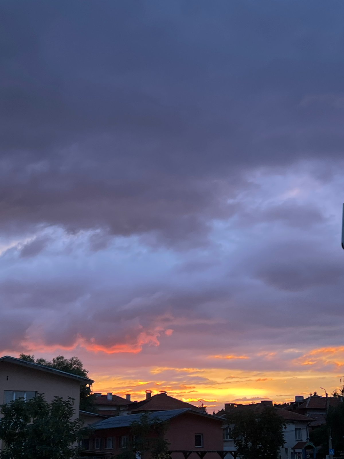 Dramatic sunset observed over Samokov Bulgaria residential area