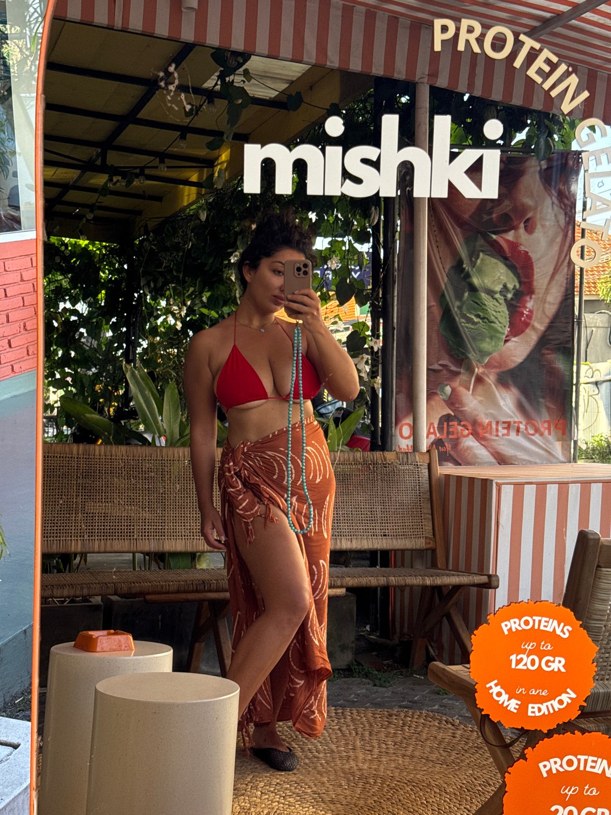 Woman enjoys protein gelato at North Kuta shop