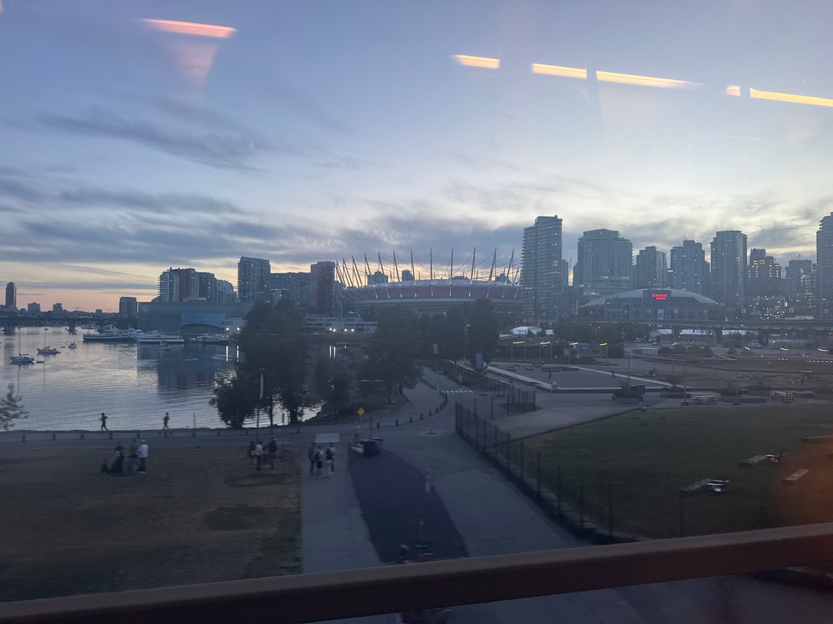 Vancouver cityscape captured at dusk from elevated vantage point