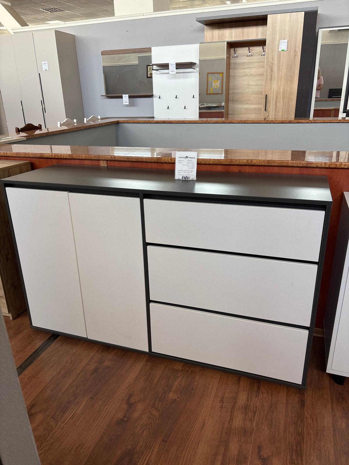Furniture showroom floor walk covering storage, decor, and accessories