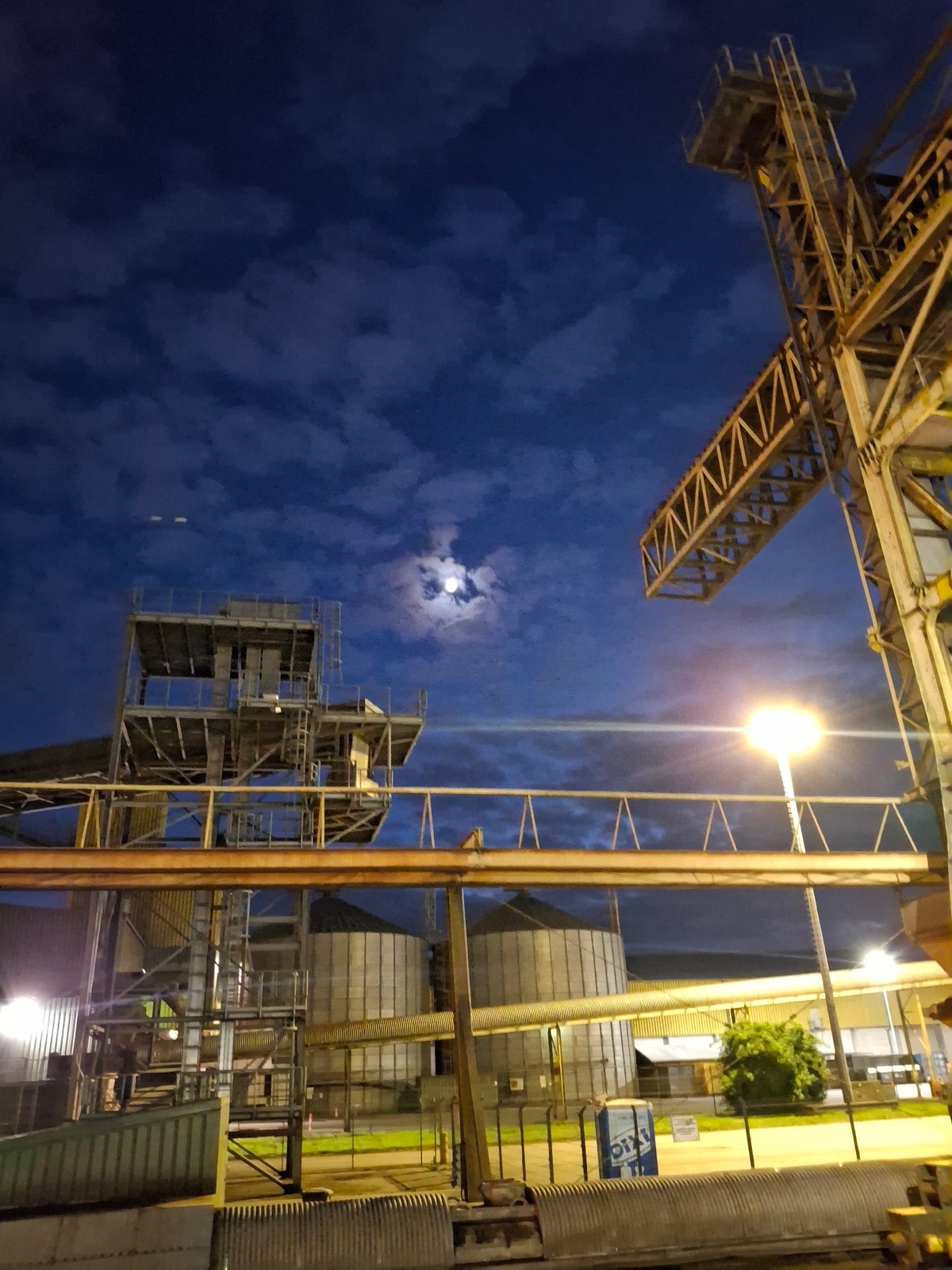 Nighttime cargo operations observed at Rostock industrial port facility