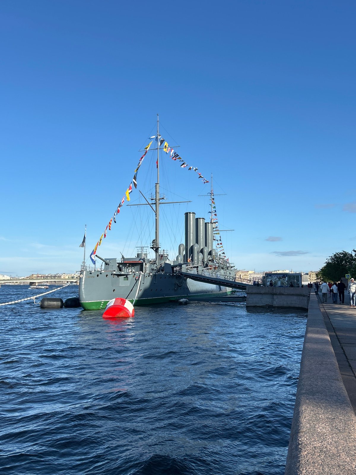 Historic Russian cruiser Aurora documented docked in St. Petersburg