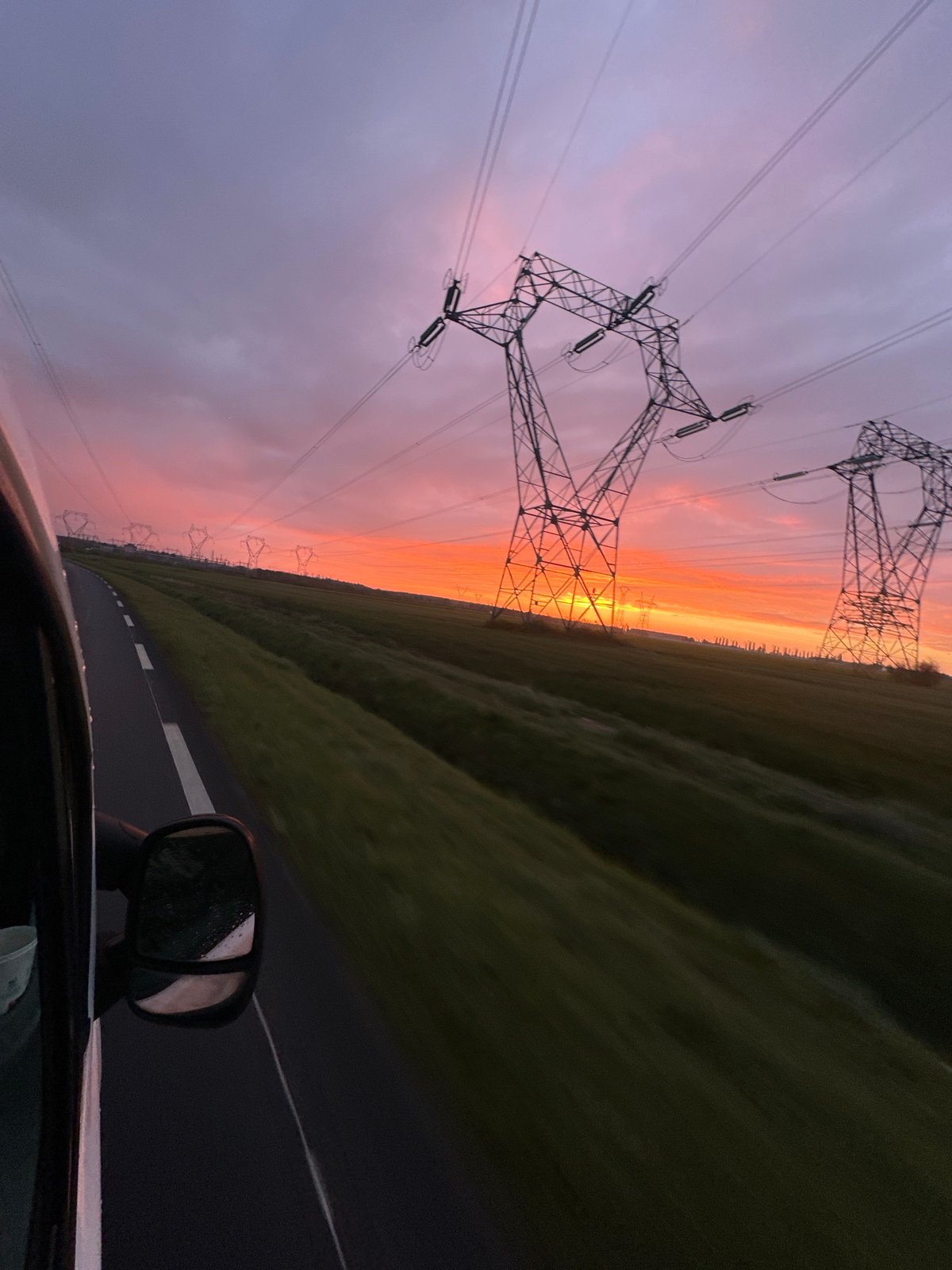 Sunset captured during drive through Nozay, France
