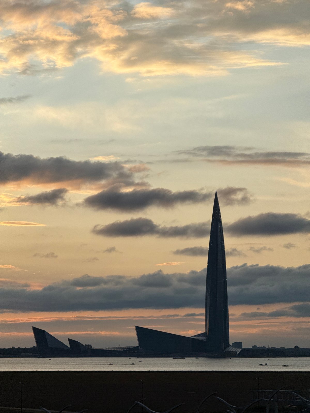 Lakhta Center and Gulf of Finland under a stormy July dusk
