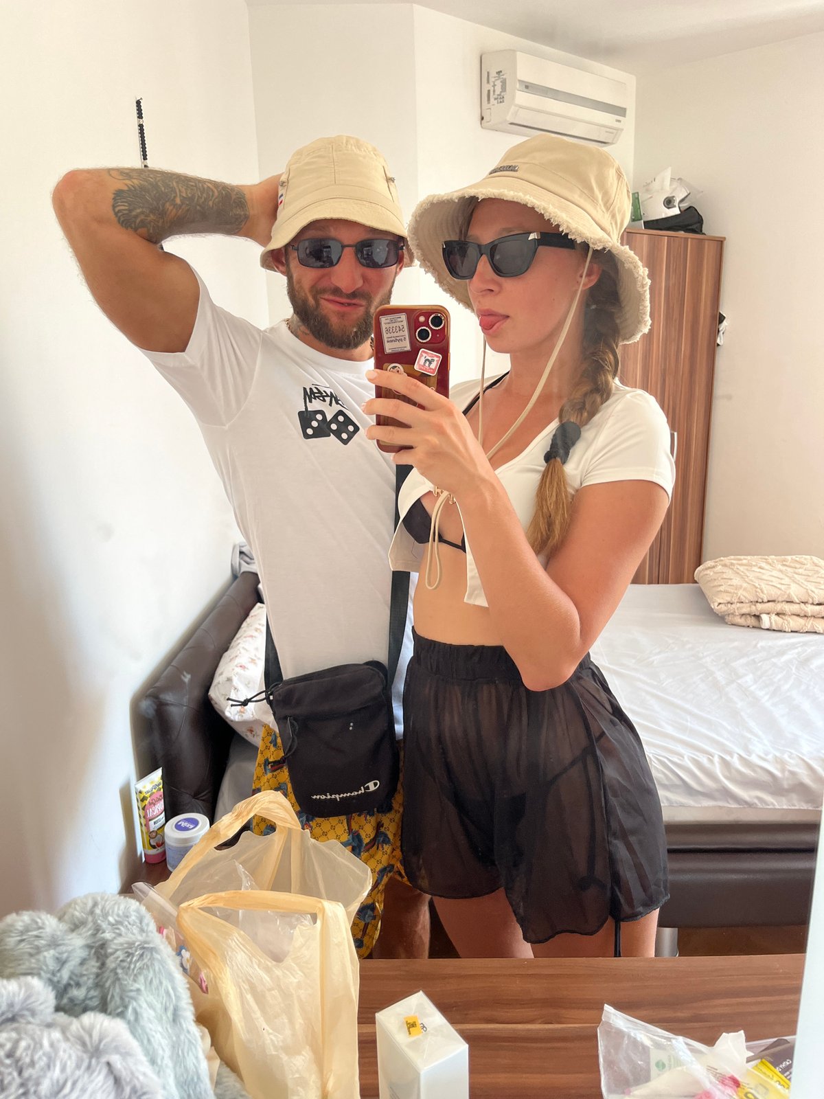 Beach day prep and a pebble with a face, Montenegro coast