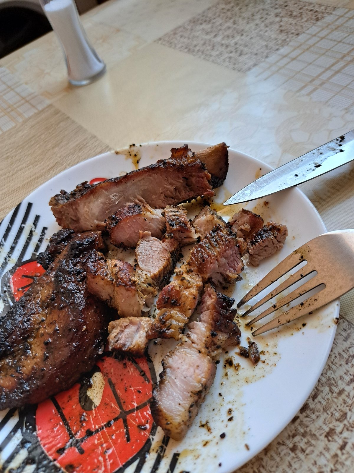 Grilled pork meal documented during morning hours