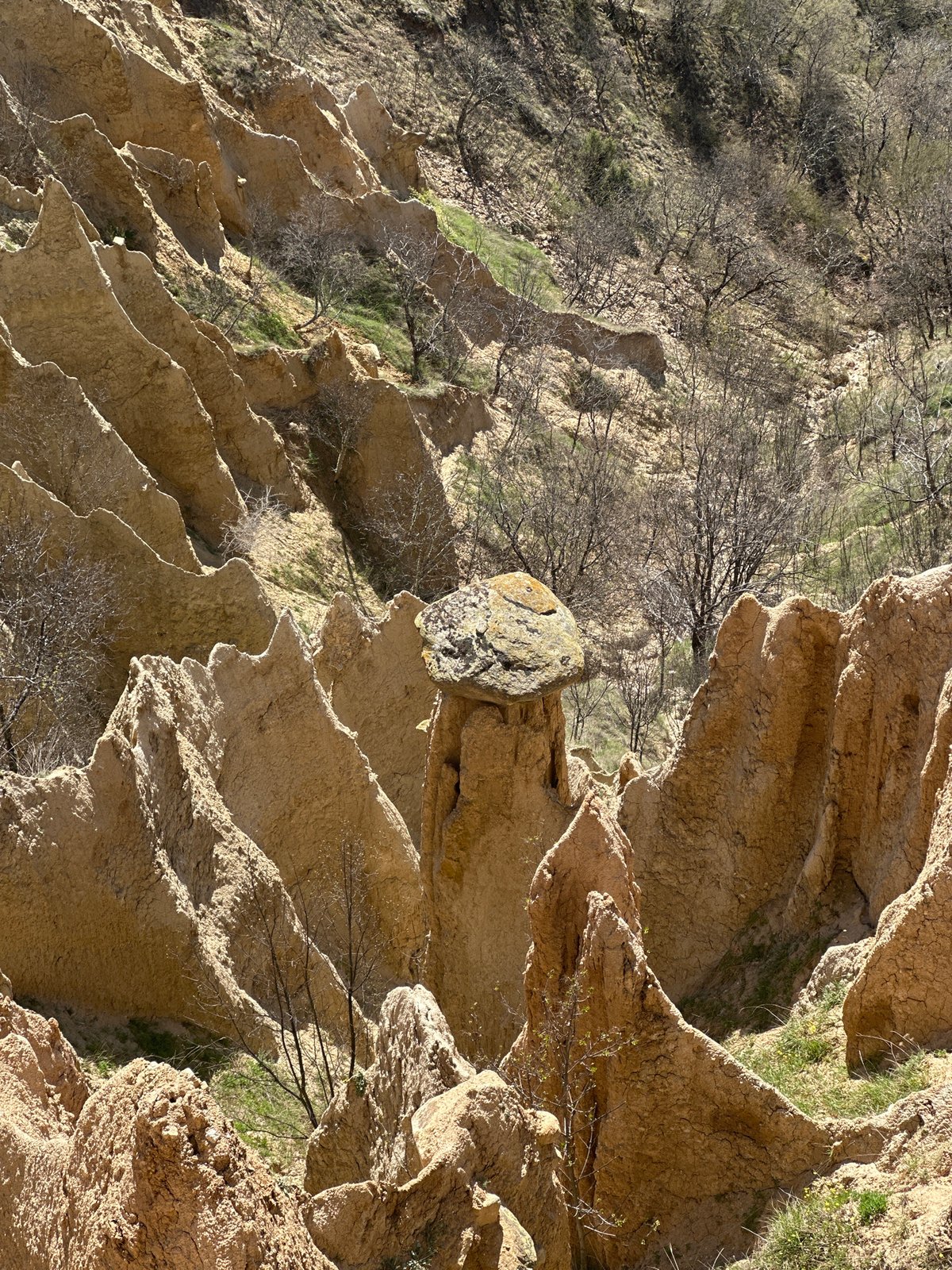 Tourist documents Bulgaria's Stob Earth Pyramids geological formations