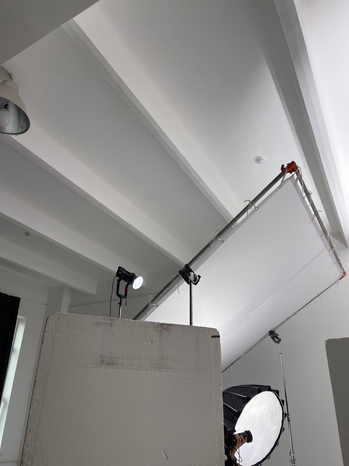 Photography session documented in Moscow studio workspace