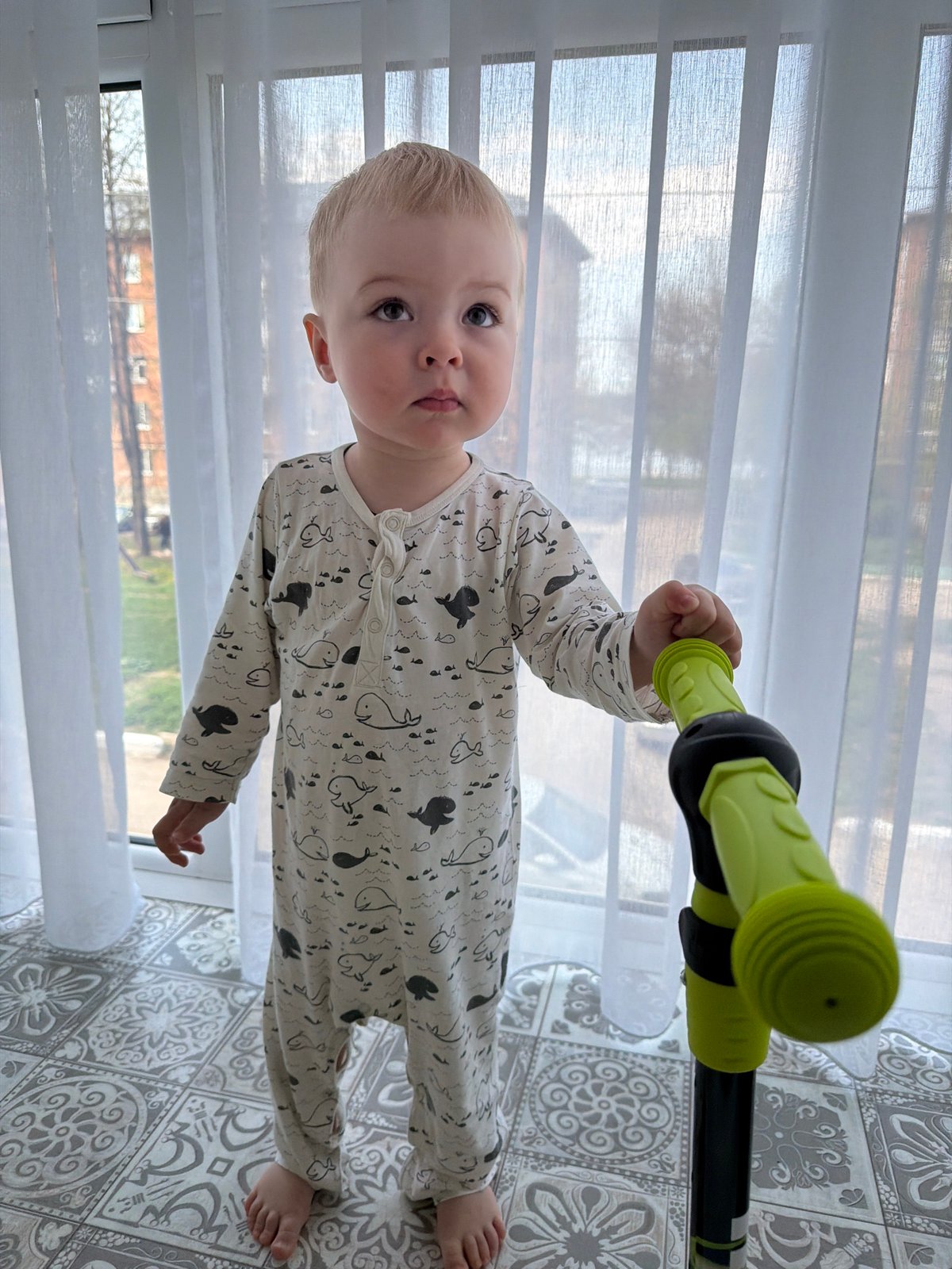 Morning family moments with toddler and dog in Votkinsk