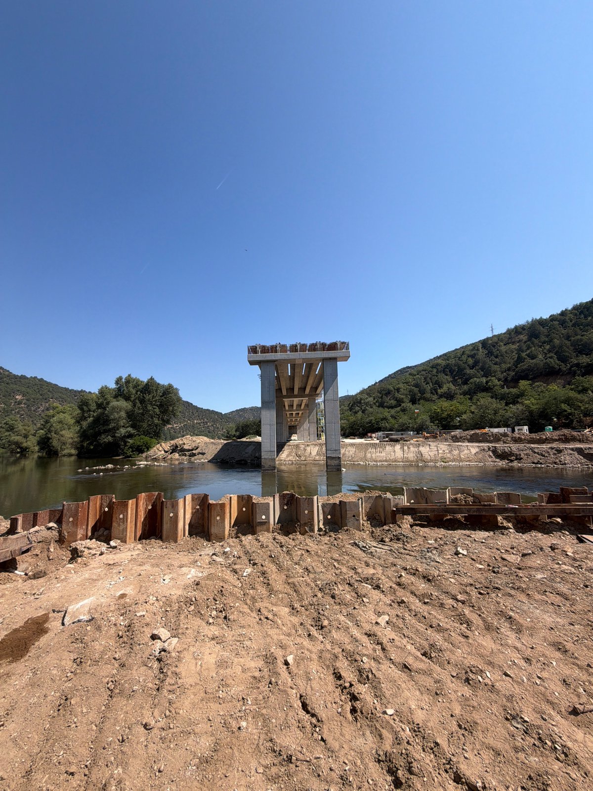 River construction underway along the Struma in Kresna, Bulgaria