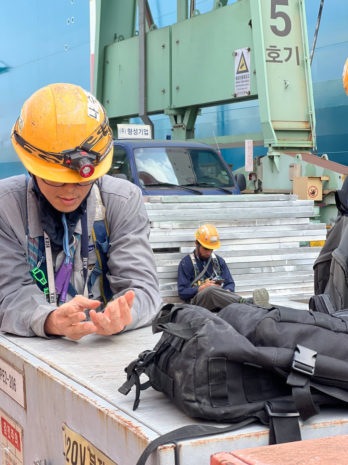 Inside a Geoje shipyard on a busy workday morning