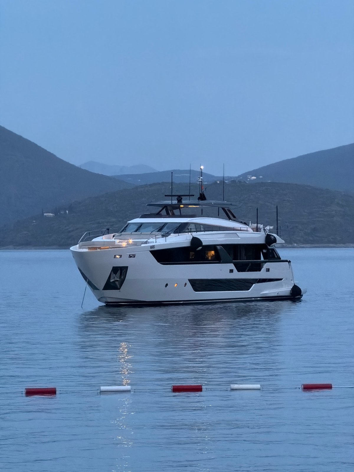 White yacht docked off Montenegro coast near Lješevići