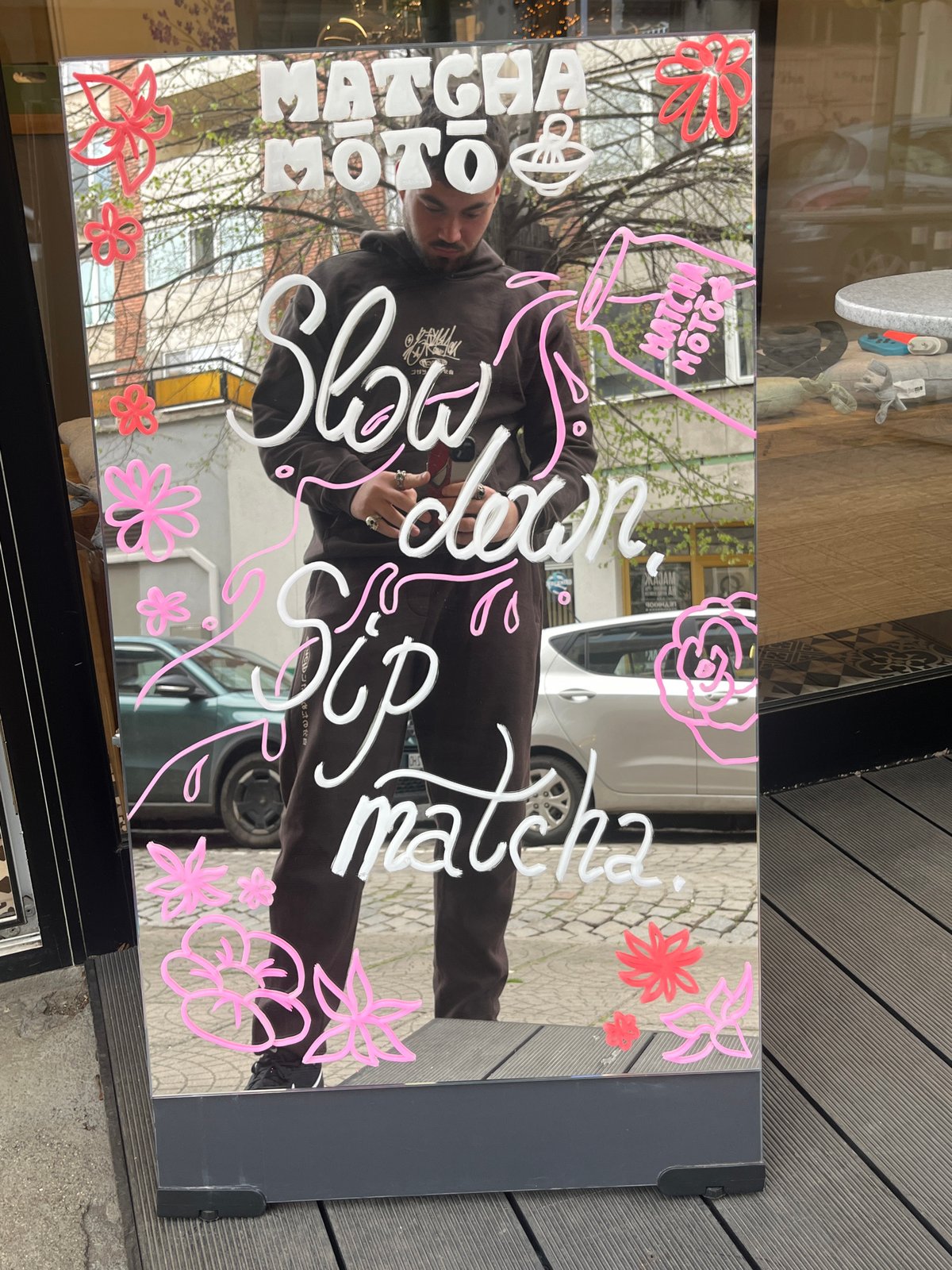 Matcha Moto establishment documented in Sofia with signage and beverage