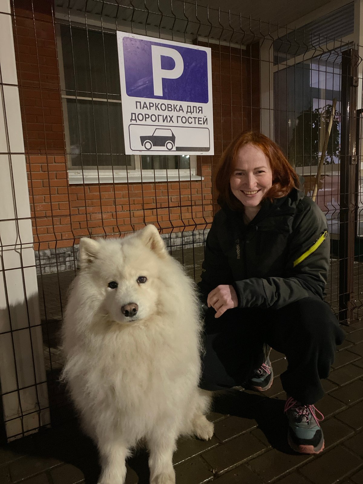 Woman poses with Samoyed dog in Chaikovsky, Russia
