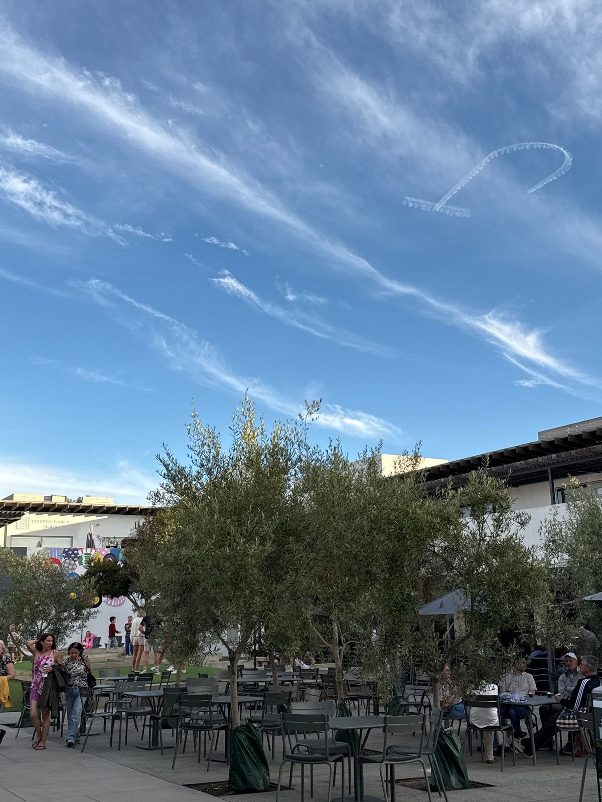 Fourth of July evening in Manhattan Beach: dining plaza and open fire