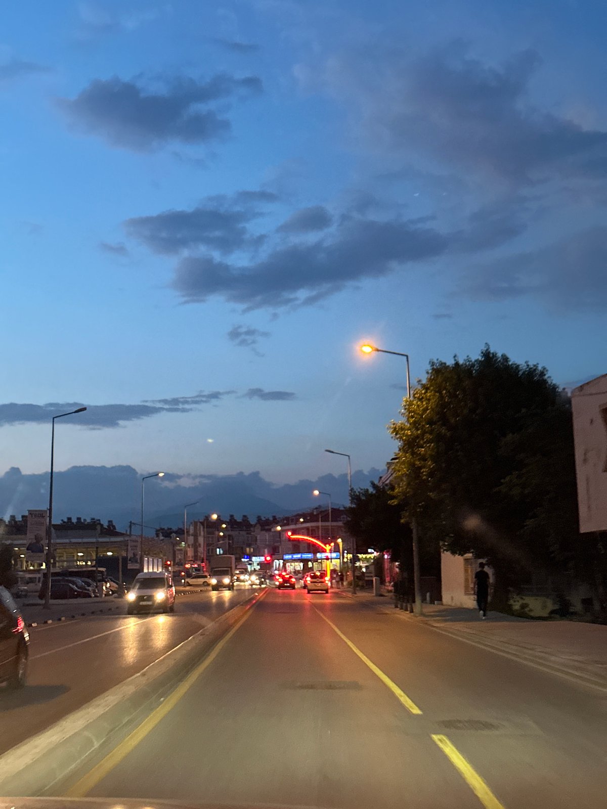 Dusk street scene captured in Fethiye, Turkey