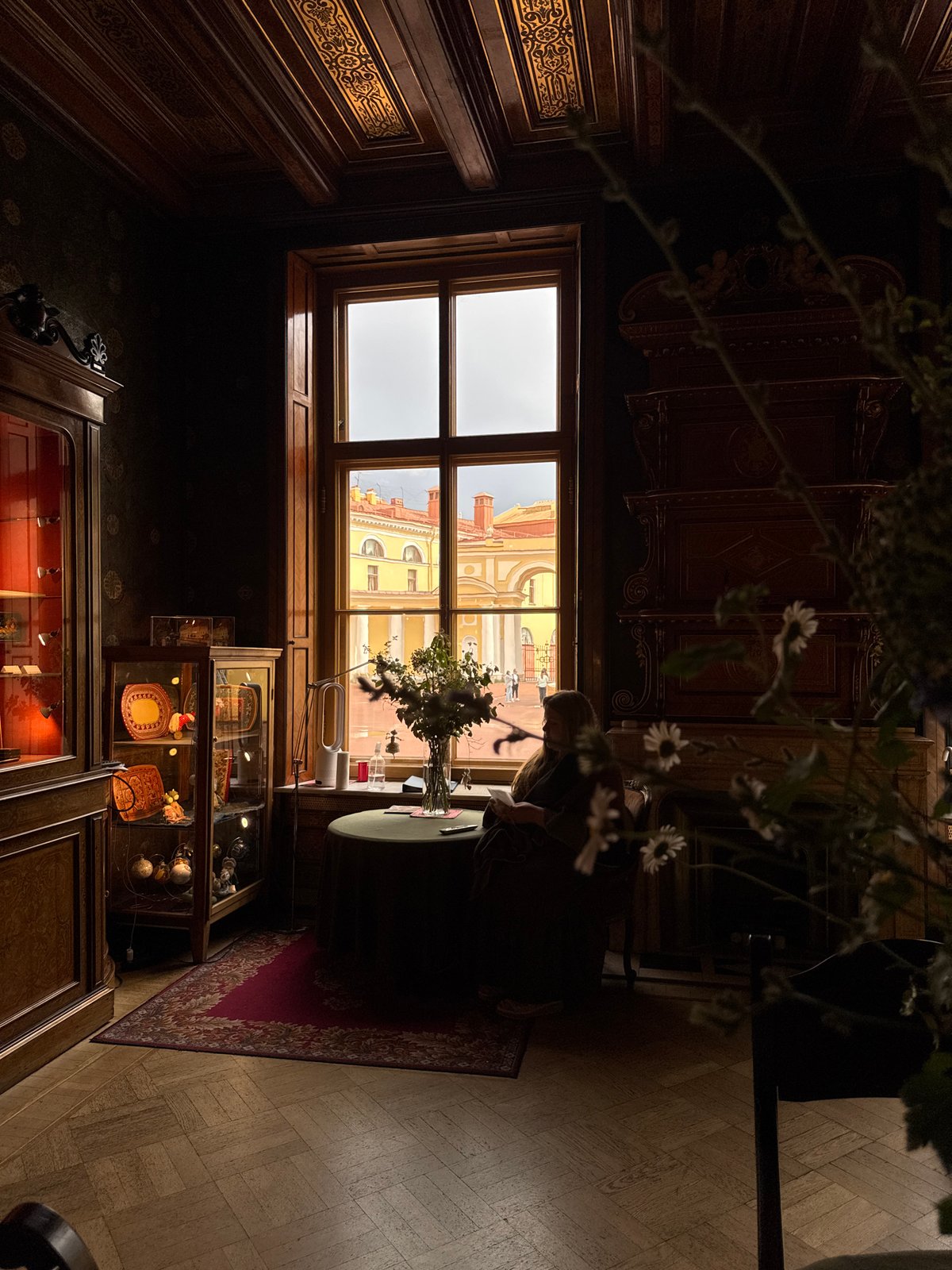 Inside the Hermitage: ornate rooms, display cases, and courtyard views