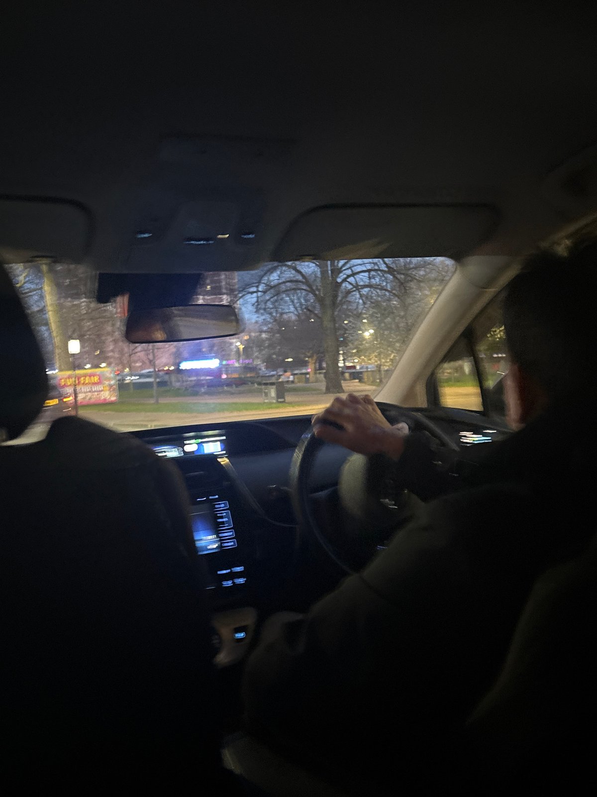 Driver navigates London streets at night