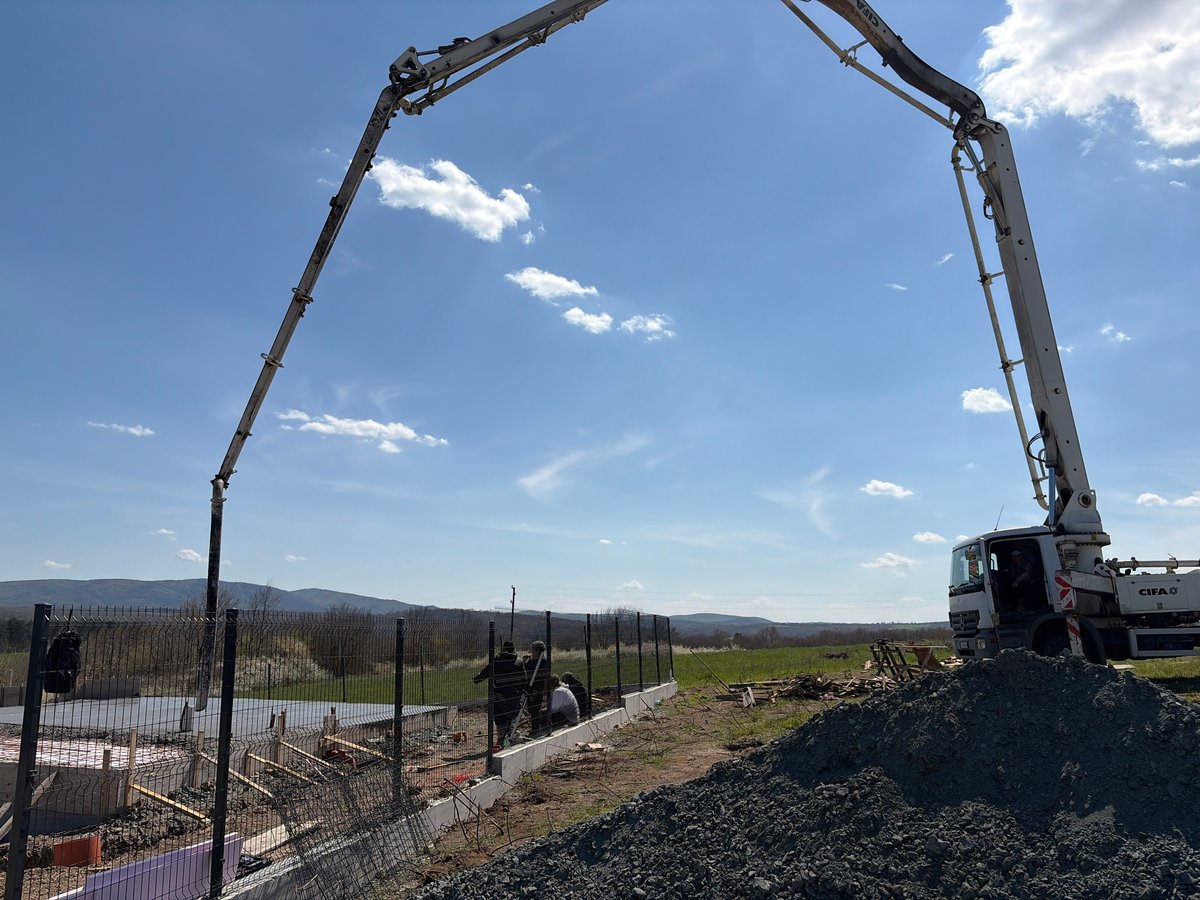 Construction activity with concrete pump observed in Kiten, Bulgaria