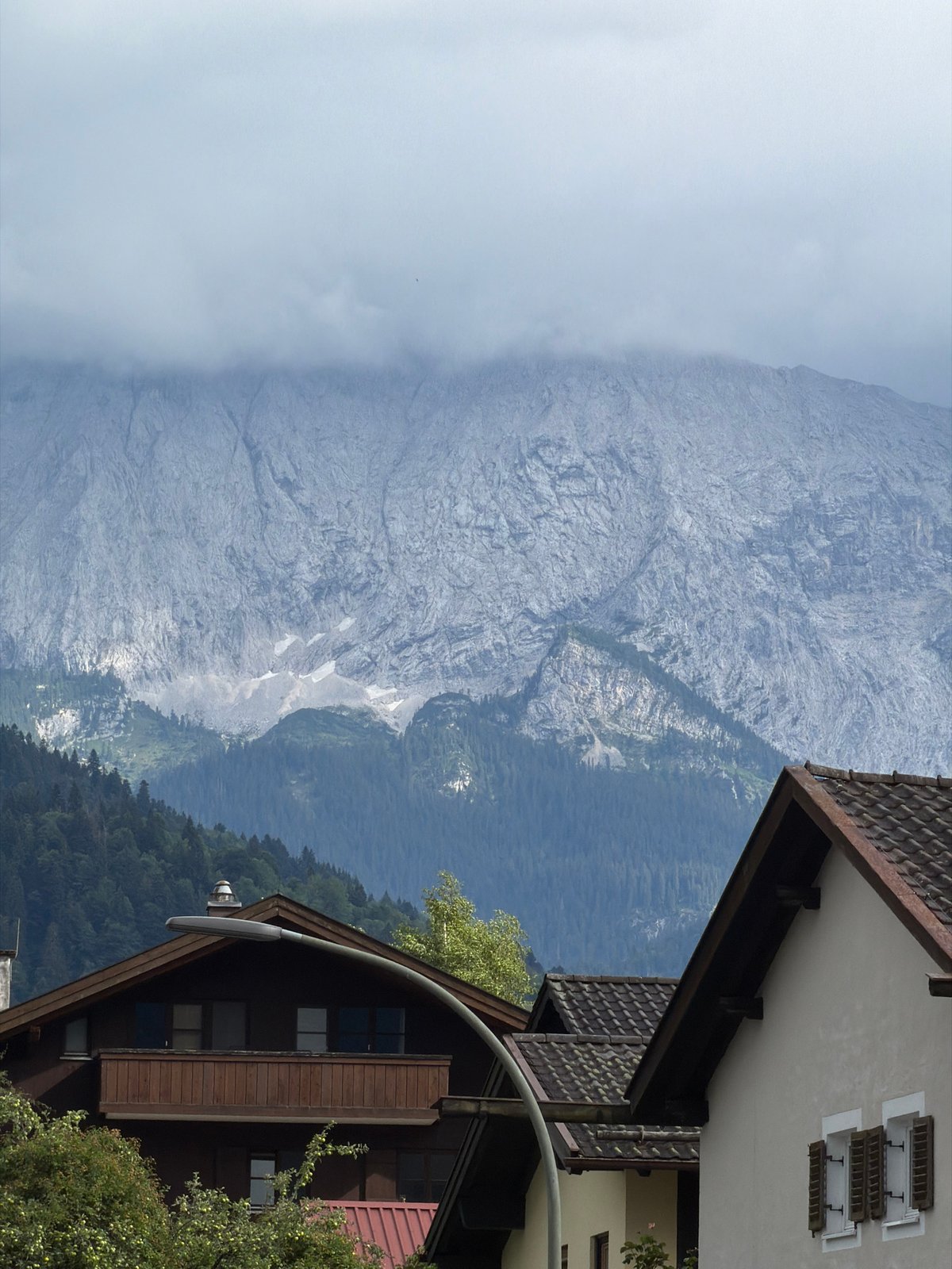 Alpine peaks and town architecture in Garmisch-Partenkirchen